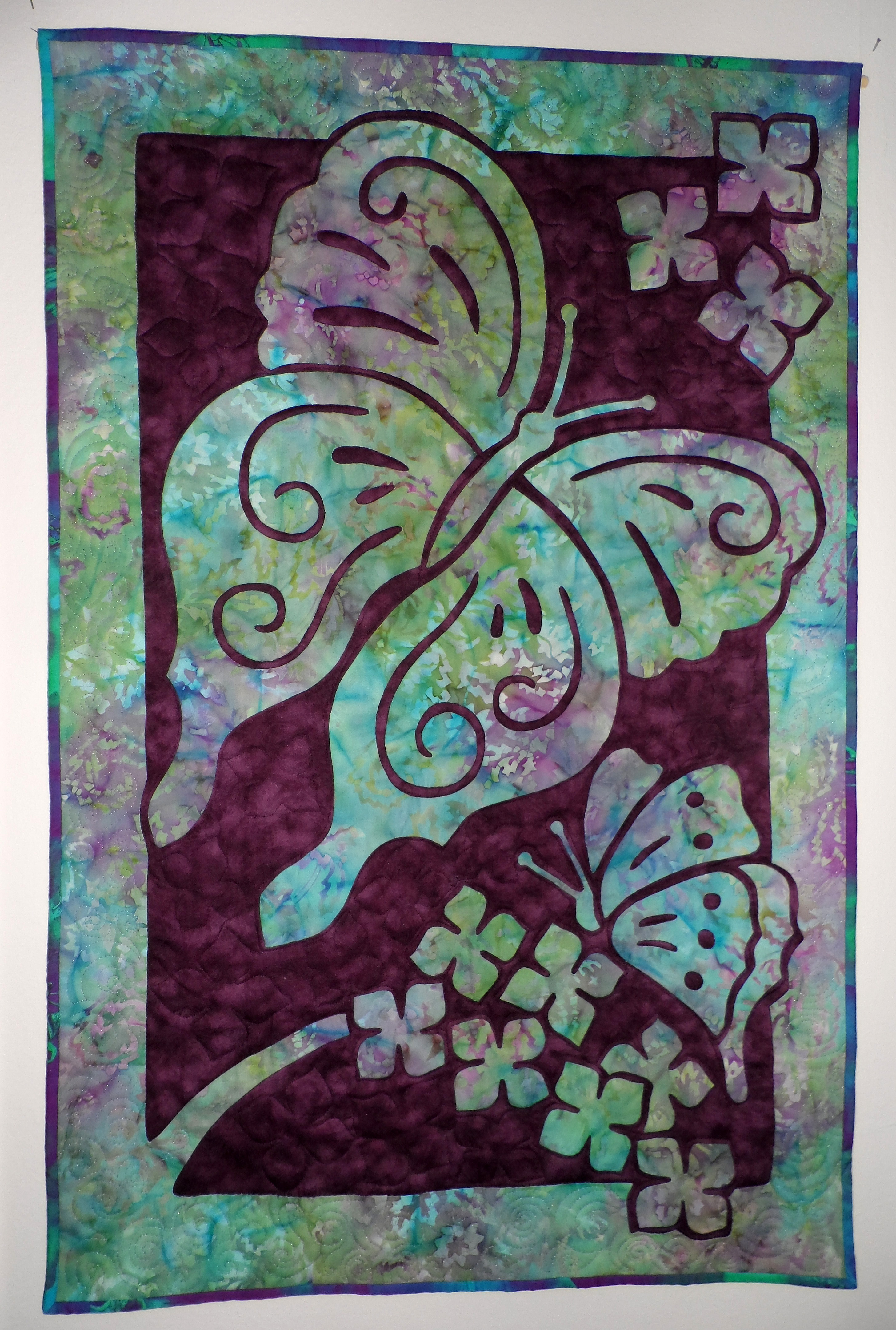 Butterflies 2 Fabric Applique Quilt by Karen K